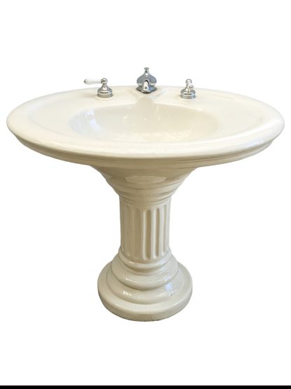 Antique Porcelain Oval Pedestal Sink with Fluted Base