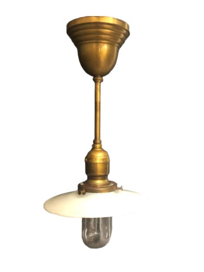 Victorian Brass Light Fixtures With Milkglass Saucers