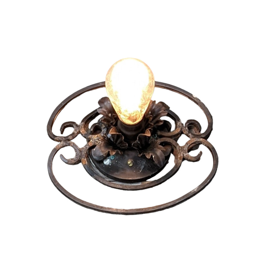 1930 Spanish Revival Wrought Iron and Copper Lamp