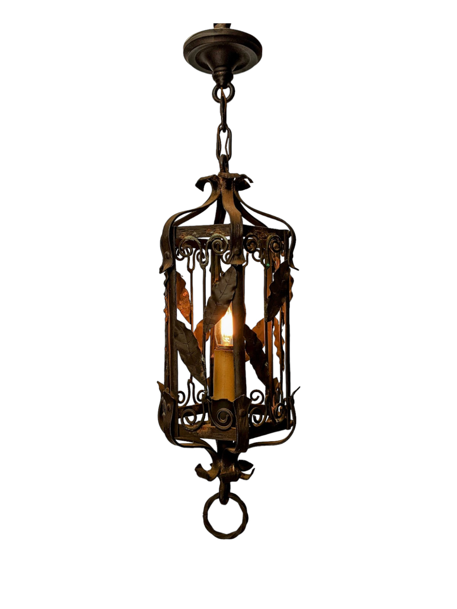 1930 Spanish Revival Wrought Iron Hanging Lamp