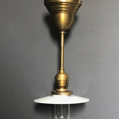 Victorian Brass Light Fixtures With Milkglass Saucers - Image 5