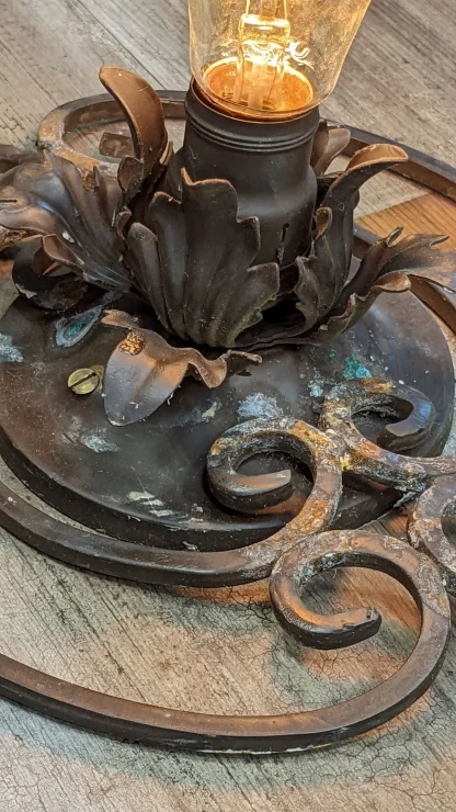 1930 Spanish Revival Wrought Iron and Copper Lamp - Image 3