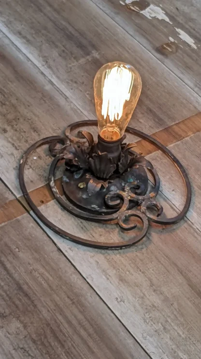 1930 Spanish Revival Wrought Iron and Copper Lamp - Image 4