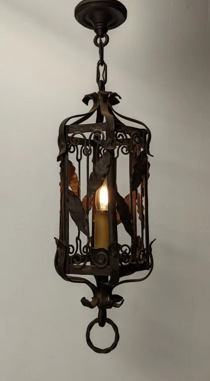 1930 Spanish Revival Wrought Iron Hanging Lamp - Image 2