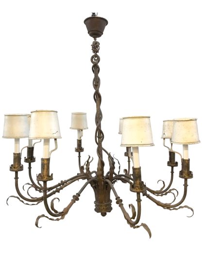 Vintage Wrought Iron Chandelier with Metal Shades