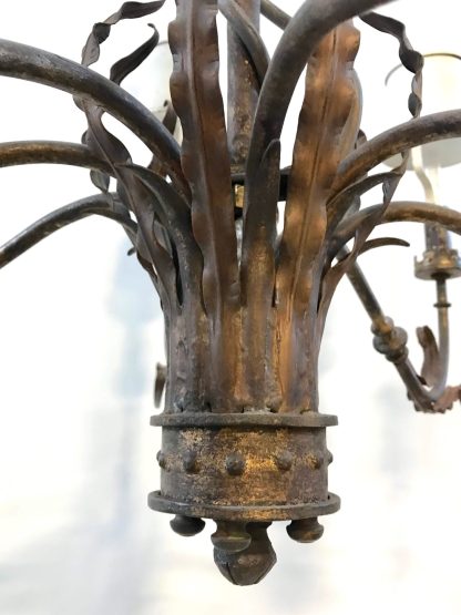 Vintage Wrought Iron Chandelier with Metal Shades - Image 5