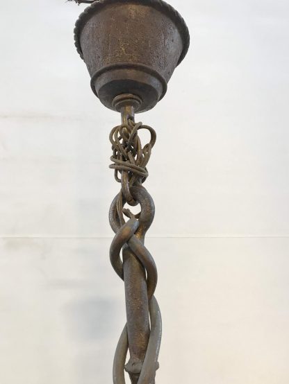 Vintage Wrought Iron Chandelier with Metal Shades - Image 4