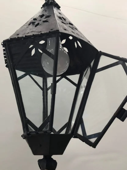 Antique Punched Tin Hanging Light - Image 4
