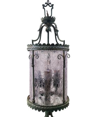 Antique Hanging Light with Amethyst Crackle Glass