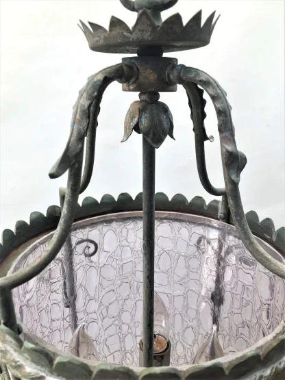 Antique Hanging Light with Amethyst Crackle Glass - Image 5