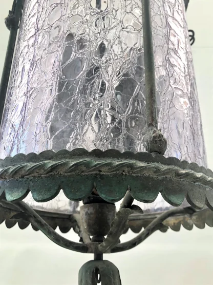 Antique Hanging Light with Amethyst Crackle Glass - Image 3