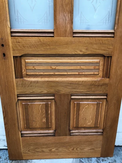 Exterior Eastlake Victorian Oak Door With Etched Glass - Image 4