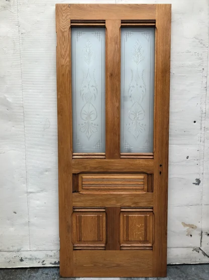 Exterior Eastlake Victorian Oak Door With Etched Glass - Image 5