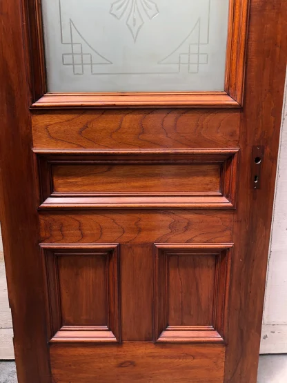1880's Eastlake Victorian Exterior Walnut Door With Etched Glass - Image 2