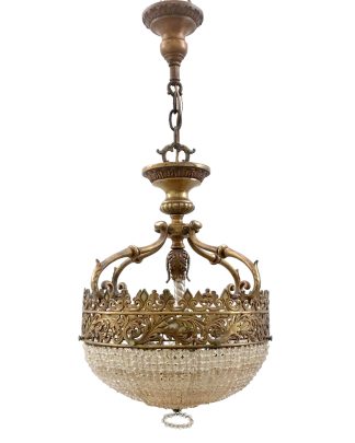 French Empire Style Beaded Crystal and Brass Chandelier