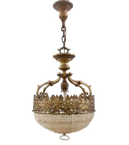 French Empire Style Beaded Crystal and Brass Chandelier