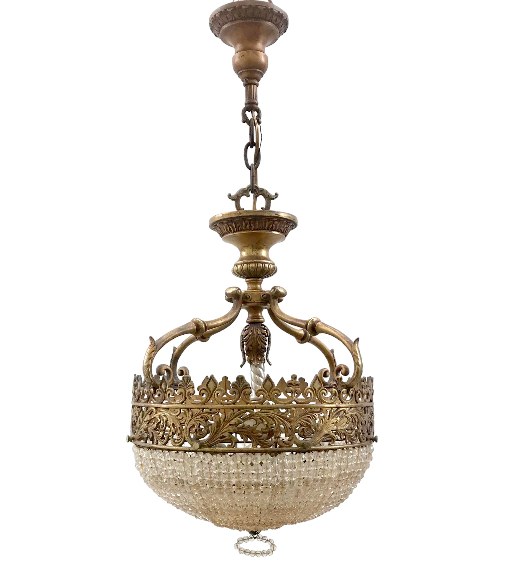French Empire Style Beaded Crystal and Brass Chandelier