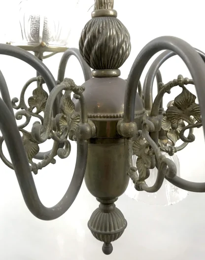 Victorian Style 8-Light Brass 1913-1920 Chandelier - Image 5