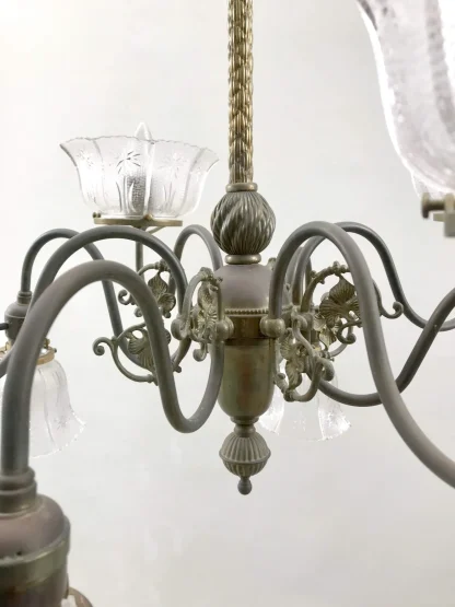 Victorian Style 8-Light Brass 1913-1920 Chandelier - Image 3