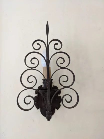 Vintage 1930 Spanish Revival Wrought Iron Sconces - Image 6