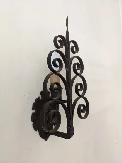 Vintage 1930 Spanish Revival Wrought Iron Sconces - Image 7