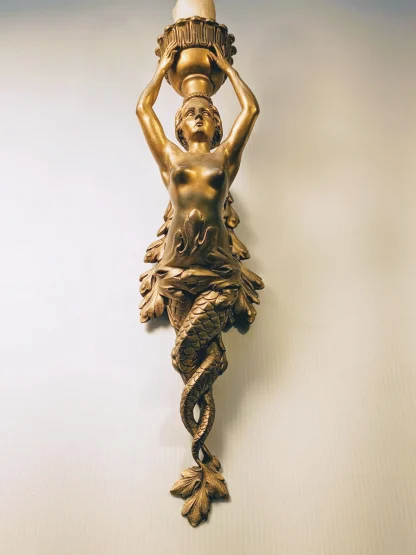 1926 Beaux-Arts Gilt Mermaid Sconces - Image 5