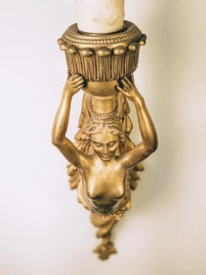 1926 Beaux-Arts Gilt Mermaid Sconces - Image 6
