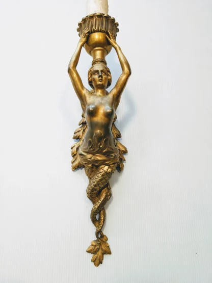 1926 Beaux-Arts Gilt Mermaid Sconces - Image 7