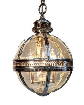 Nickel Over Bronze Spherical Lantern Victorian Hotel Pendant