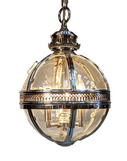 Nickel Over Bronze Spherical Lantern Victorian Hotel Pendant