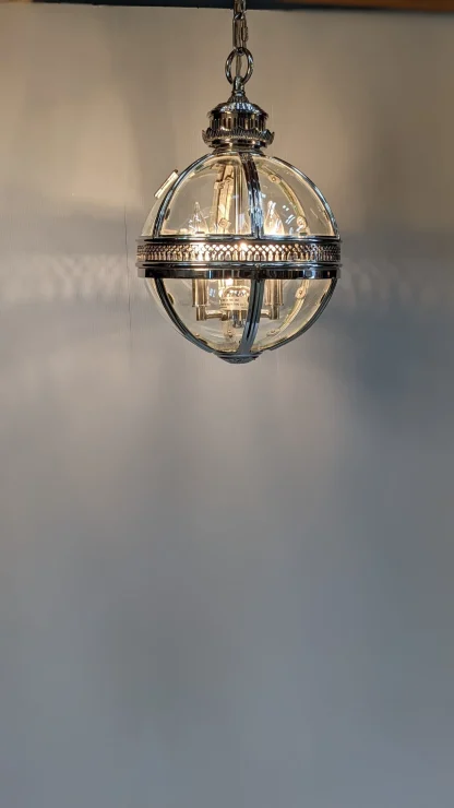 Nickel Over Bronze Spherical Lantern Victorian Hotel Pendant - Image 2
