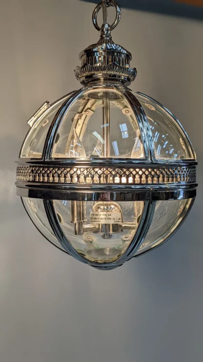 Nickel Over Bronze Spherical Lantern Victorian Hotel Pendant - Image 3