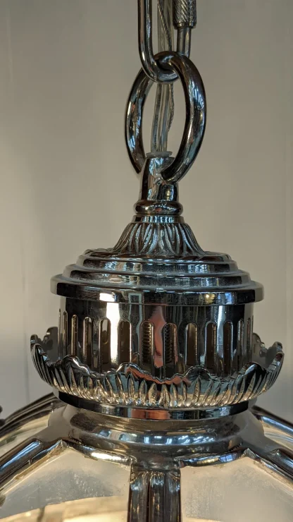 Nickel Over Bronze Spherical Lantern Victorian Hotel Pendant - Image 4