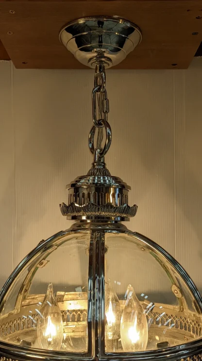 Nickel Over Bronze Spherical Lantern Victorian Hotel Pendant - Image 5