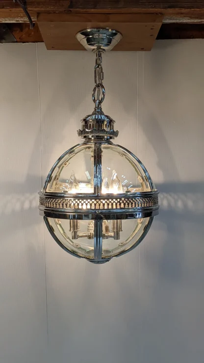 Nickel Over Bronze Spherical Lantern Victorian Hotel Pendant - Image 6