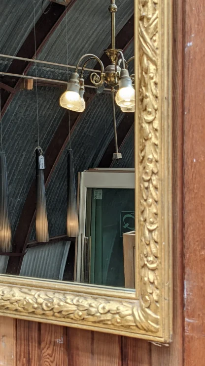 Antique 1926 Framed Arch Wall Mirror With Detailed Wood Frame - Image 2