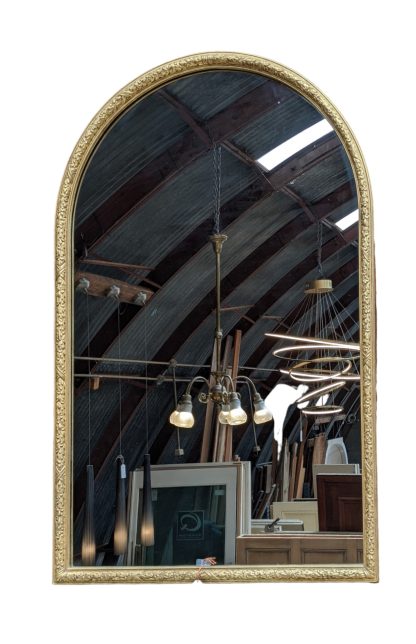 Antique 1926 Framed Arch Wall Mirror With Detailed Wood Frame