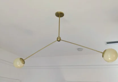 2-Light Mid-Century Modern Brass And Glass Pendant Chandelier - Image 2