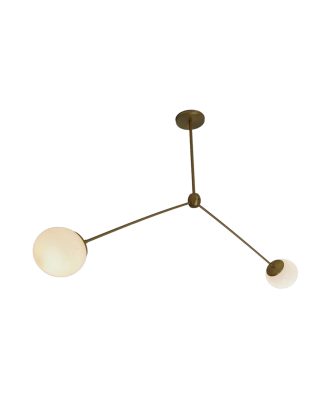 2-Light Mid-Century Modern Brass And Glass Pendant Chandelier