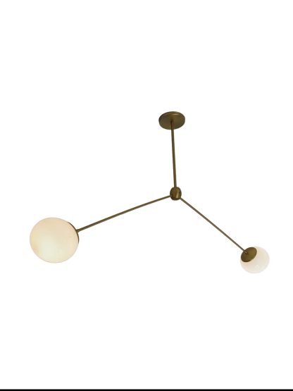 2-Light Mid-Century Modern Brass And Glass Pendant Chandelier