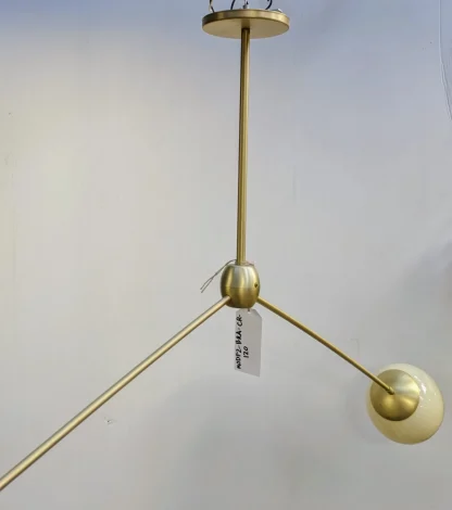2-Light Mid-Century Modern Brass And Glass Pendant Chandelier - Image 3