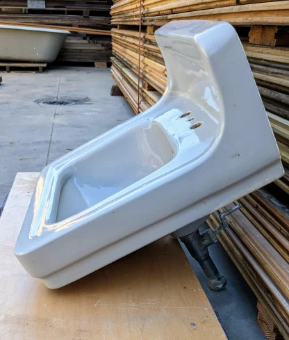Vintage Mid-Century Standard Porcelain Wall-Hung Grey Bathroom Sink - Image 2