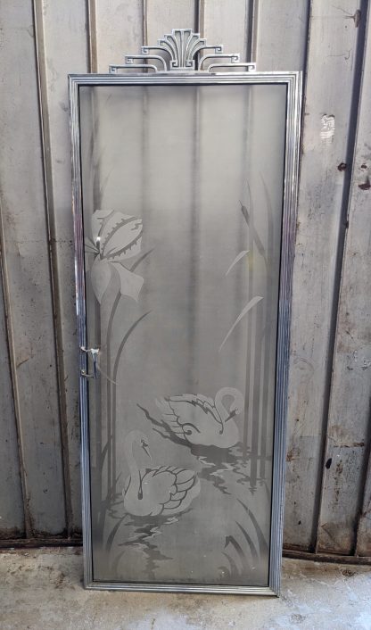 Vintage Etched Shower Glass Door With Hinge - Image 5