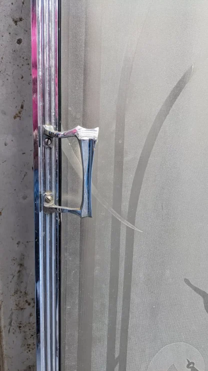 Vintage Etched Shower Glass Door With Hinge - Image 3