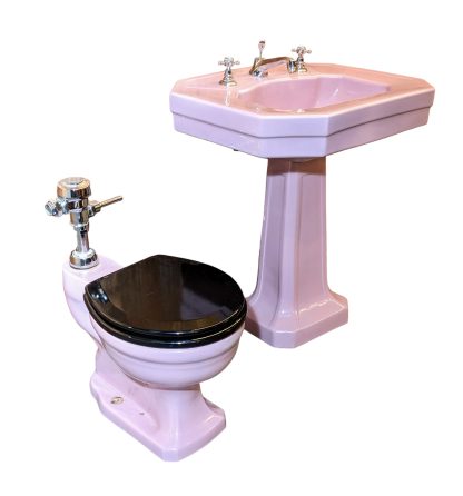1931 Vintage Rose-Pink Eljer Toilet and Pedestal Sink