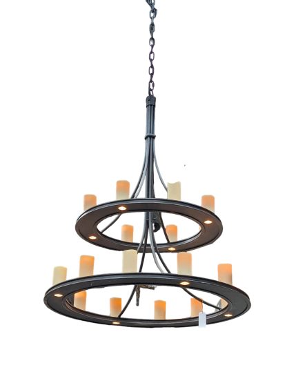 2-Tier Wrought Iron Wagon Wheel Chandelier