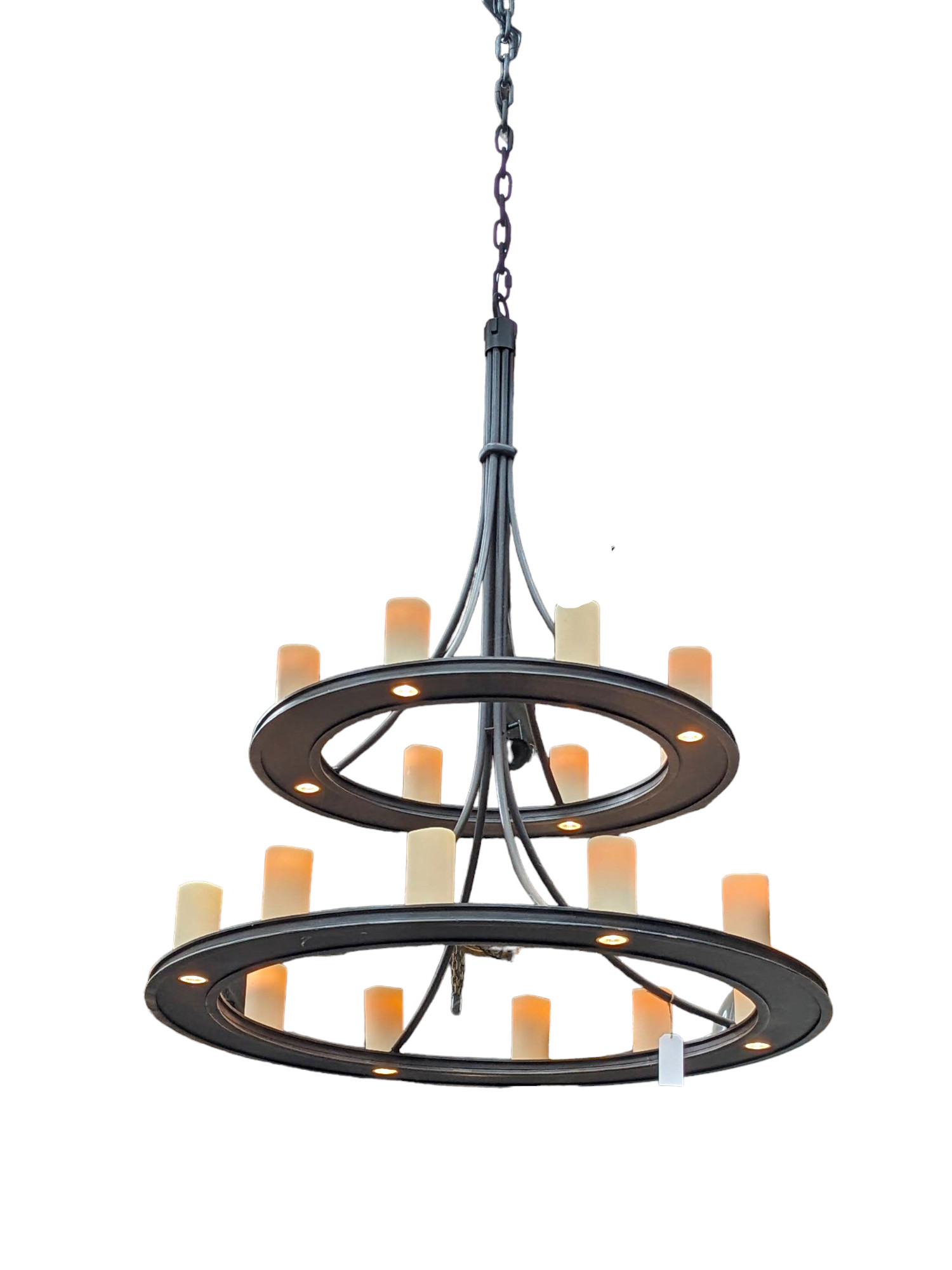 2-Tier Wrought Iron Wagon Wheel Chandelier