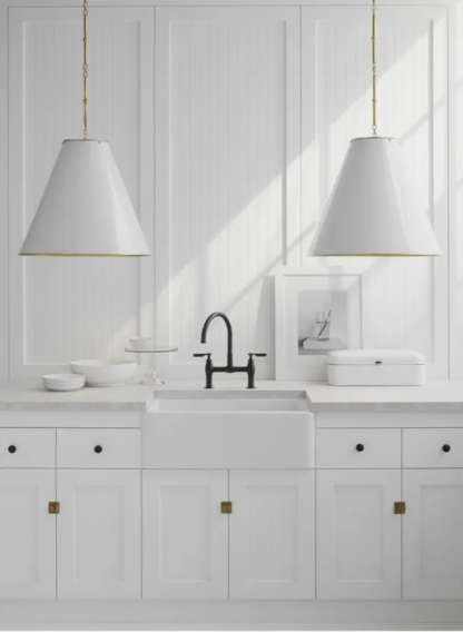 Visual Comfort Light Shades In Antique White With Brass - Image 3