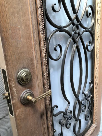 Vintage Entry Door With Wrought Bronze Grill - Image 3