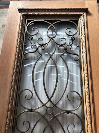 Vintage Entry Door With Wrought Bronze Grill - Image 4